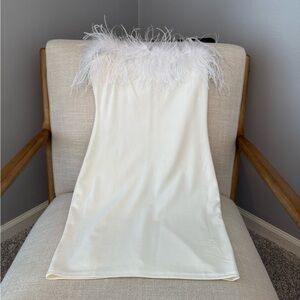 Fashion Nova Feather Mini Dress in White
